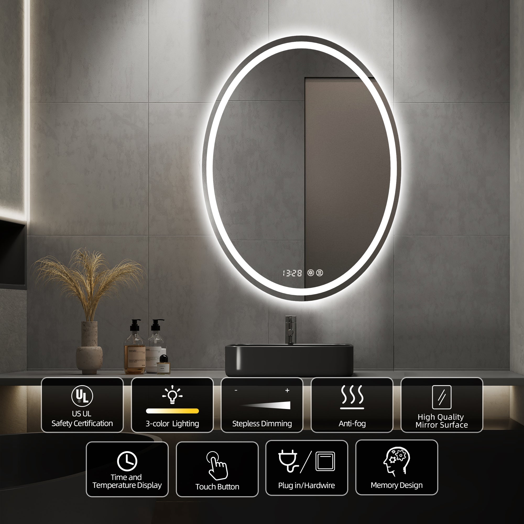 Round LED Bathroom Mirror with Lights