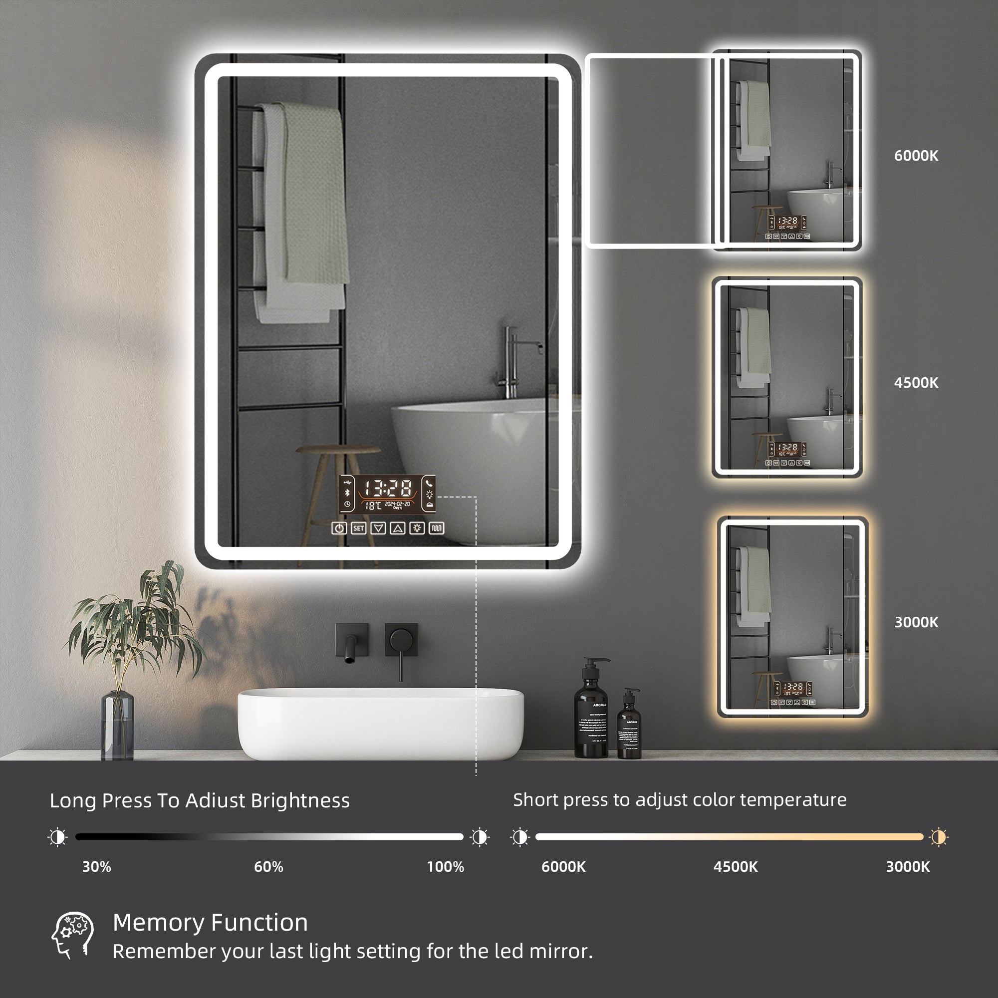 Smart Bathroom Mirror with Bluetooth Speaker